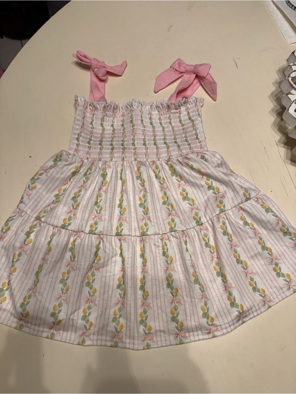 2T Girls Pink Lemon-Print Smocked Sundress NWOT